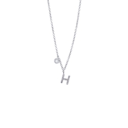 Collar oro blanco 18k letra H diamantes