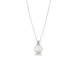 Collar en oro blanco con perla natural y diamantes
