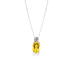 Collar oro blanco 18k con citrino 8x6 mm y diamante