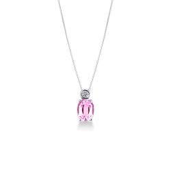 Collar con colgante en oro blanco 18 quilates con diamante y zafiro rosa ovalado