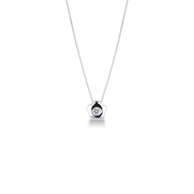 Colgante diamante solitario 0.04 quilates en forma de flor y oro blanco 750  