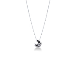 Cadena de oro blanco de 18 kilates con colgante en forma de luna y diamante de 0.04 quilates