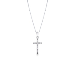 Collar cruz en oro blanco 18k con colgante diamantes