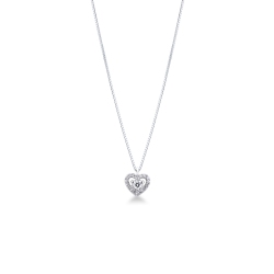 Collar en oro blanco 18 quilates con colgante en forma de corazón de diamantes
