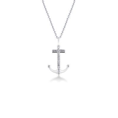 Collar en oro blanco de 18k con colgante en forma de ancla