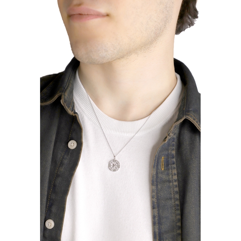 Collar oro blanco 18 quilates con rosa de los vientos y diamantes