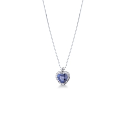 Collar con colgante en forma de corazón de zafiro azul y diamantes