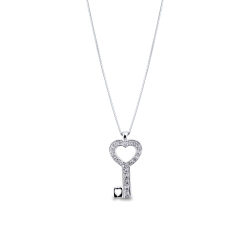 Collar oro blanco 18k en forma de llave con diamantes