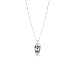 Collar en oro blanco 18k con colgante skull y diamantes