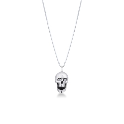 Collar en oro blanco 18k con colgante skull con diamantes