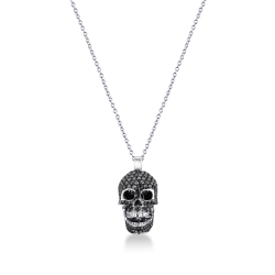 Collar de oro blanco 18 quilates con colgante calavera con diamantes negros y blancos