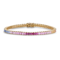 Pulsera riviera de hilo en oro amarillo de 18k con zafiros multicolor
