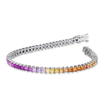 Pulsera tennis de hilo en oro blanco de 18k con zafiros multicolores