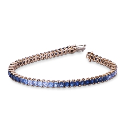 Pulsera tennis de hilo en oro rosa 18k con zafiros multicolor azul