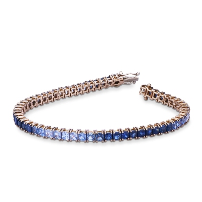 Pulsera tennis de hilo en oro rosa 18k con zafiros multicolor azul 