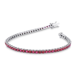 Pulsera tennis cuadrada en oro blanco de 18k con rubíes