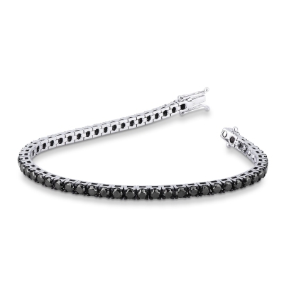 Pulsera Tennis en oro blanco 18k diamantes negros en garras brunidas
