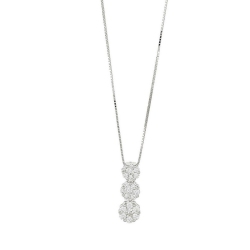 Collar en oro blanco de 18k con tres colgantes con diamantes