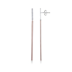Pendientes colgantes de barra en oro rosa y blanco de 18k con diamantes