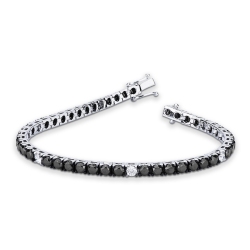 Pulsera de tenis en oro blanco 18k con diamantes negros alternados con diamantes