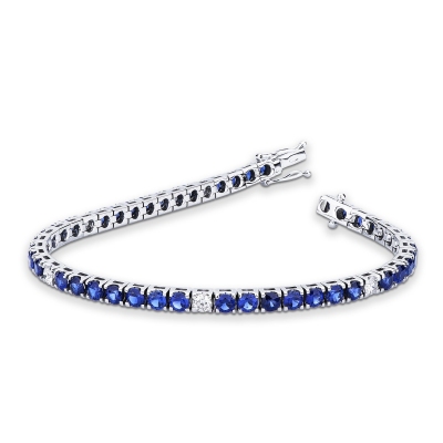 Pulsera oro blanco de 18K con zafiros azules y brillantes