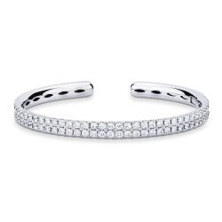 Pulsera rigida en oro blanco 18k con doble fila de diamantes