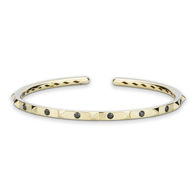 Brazalete hombre rígido en oro amarillo 18k con diamantes negros