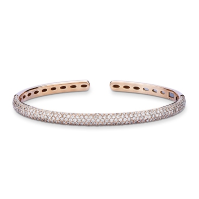 Pulsera rígida de oro rosa de 18 quilates con pavé de diamantes