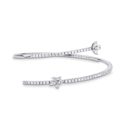 Pulsera semirrígida de resorte en oro blanco de 18k con detalle floral y diamantes