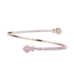 Pulsera Semi Rígida en Oro Rosa 18K con Corazones Diamantes y Zafiros Rosas