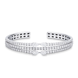 Brazalete rígido en oro blanco 18k con 3 hileras de diamantes