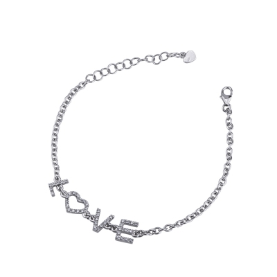 Pulsera con letras LOVE en oro blanco y diamantes