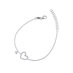 Pulsera de oro blanco de 18k con un corazón de diamantes
