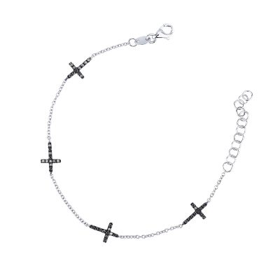 Pulsera cruces de oro blanco de 18 quilates y diamantes negros