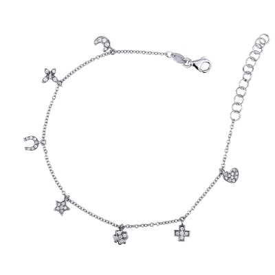 Pulsera de oro blanco de 18 quilates con charms de diamantes