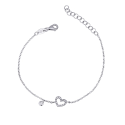 Pulsera en oro blanco 18k con corazón y diamantes