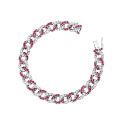 Pulsera cubana en oro blanco 18K con rubíes y diamantes