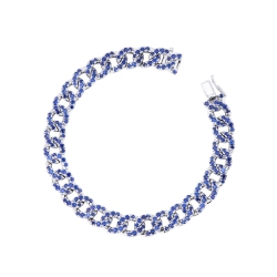Pulsera cubana oro blanco de 18k con zafiros azules