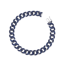 Pulsera eslabones gourmette en oro blanco 18K con zafiros azules