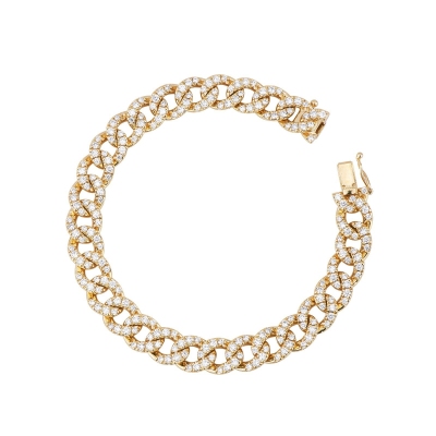 Pulsera cubana en oro amarillo de 18k con diamantes