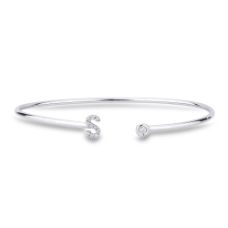 Pulsera rigida de oro con letra S en diamantes
