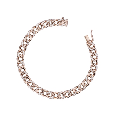 Pulsera gourmette en oro rosa de 18k con diamantes