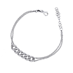 Pulsera cubana 6 eslabones oro blanco de 18k con diamantes, 19+3 cm