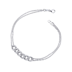 Pulsera cubana de 6 eslabones roló oro blanco 18k con diamantes, 19,0+0,5 cm