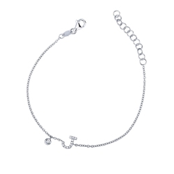 Pulsera en oro blanco 18k con letra J y diamantes