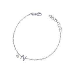 Pulsera en oro blanco 18k con letra N y diamantes