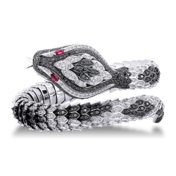 Pulsera Serpiente Oro Blanco 750 con Diamantes Negros y Rubíes
