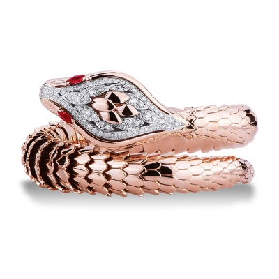 Pulsera Serpiente Oro Blanco y Rosa 18k con Diamantes y Rubíes