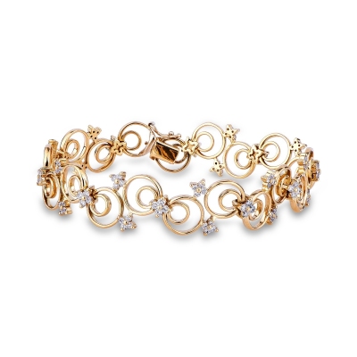 Pulsera de oro amarillo de 18 quilates con círculos incrustados de diamantes