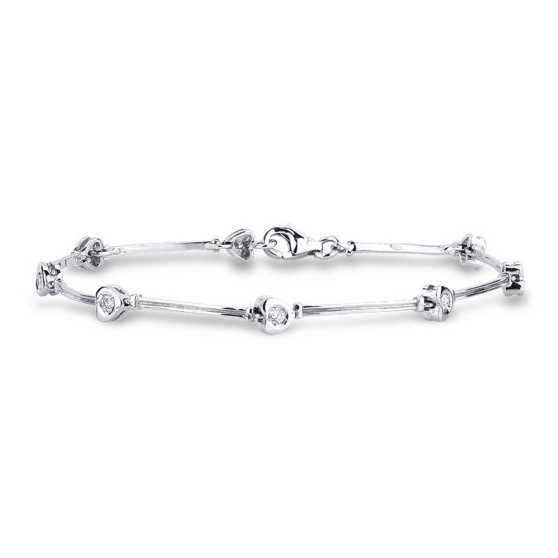 Pulsera oro blanco 18k con diamantes en forma de corazón Pulsera oro blanco 18k con diamantes en forma de corazón